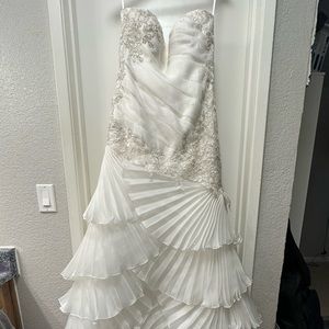 Galina Signature Wedding Dress - Size 10 - Mermaid - Tule Ruffles - Lace - Beads